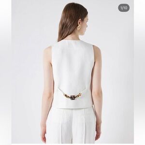 IPEKYOL White Linen Two-Piece Suit | Lined Vest & Cropped Pants